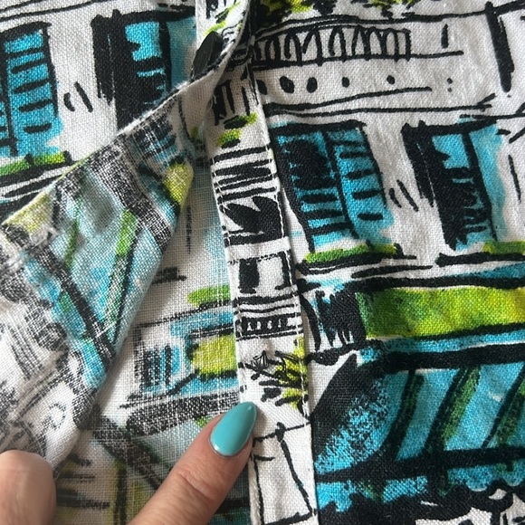 100% Linen LANTANA CASUALS Artsy Abstract Print Button Down | L - Picture 9 of 9